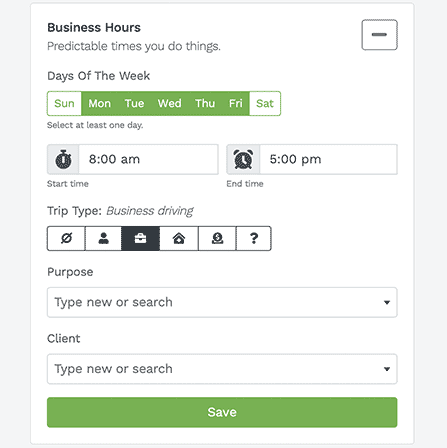 driving hours settings for car mileage tracker