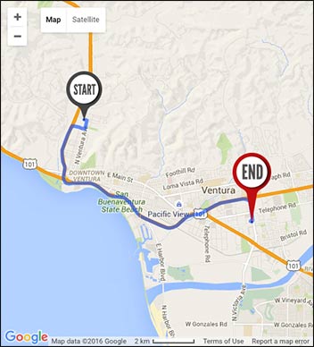 sample map of selected trip